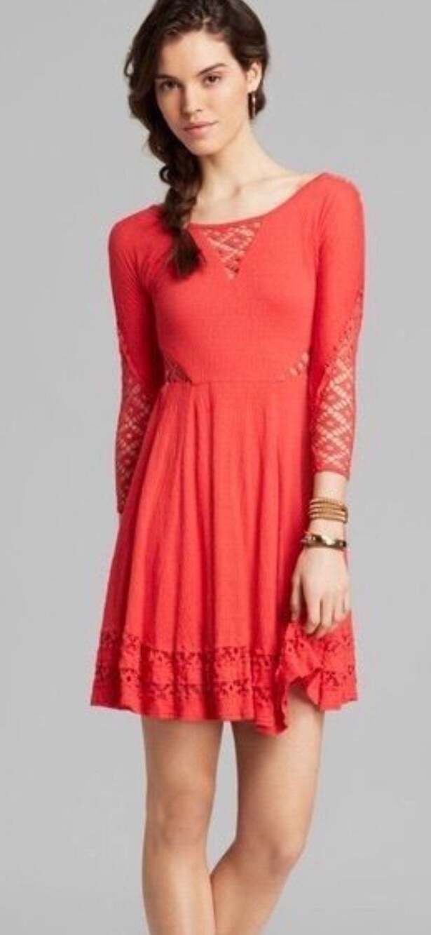 Free People To The Point Crochet Mini Flare Dress  Small Summer Boho Chic